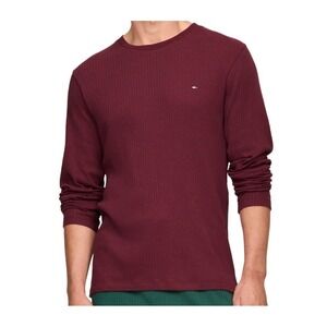 Tommy Hilfiger Mens Ribbed Long Sleeve Pajama Shirt in Port Size L
